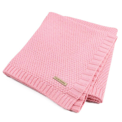 Baby swaddle blanket Stevvex pink knitted with ribbed border for newborns on Tampa Home & Garden Store
