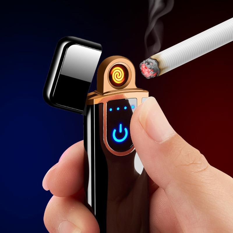 Stevvex USB rechargeable lighter with dragon gravure, black body, copper trim, touch sensor on Tampa Home & Garden Store