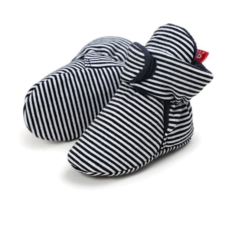 Stevvex baby striped faux fleece booties for newborns, navy white knit, toddler shoes pair on Tampa Home & Garden Store