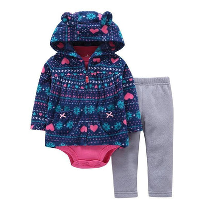 Stevvex baby cotton hooded jacket and pants romper set navy with pink hearts unisex newborn on Tampa Home & Garden Store