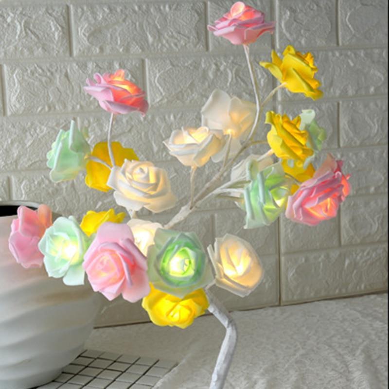 Stevvex rose-shaped table lamp with multicolor LED rose blooms for living room decor on Tampa Home & Garden Store
