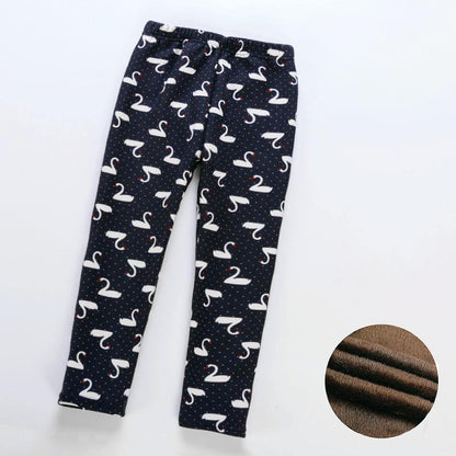 Stevvex ST15BY20598POLKA navy kids leggings with white swan print and thick fleece lining on Tampa Home & Garden Store