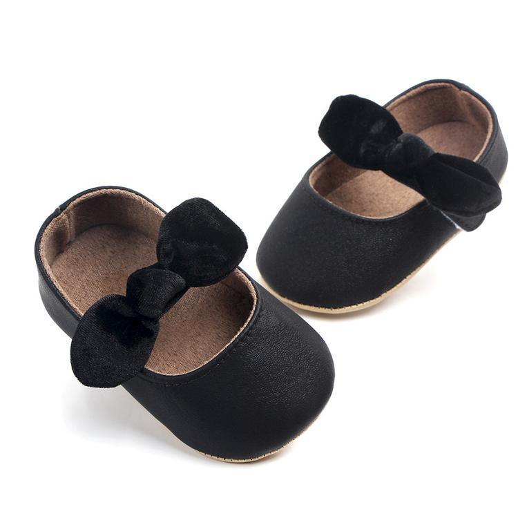 Stevvex baby shoes infant girl first walkers, black bowknot, soft rubber sole, pair on Tampa Home & Garden Store