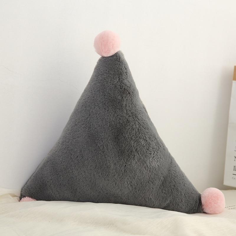 Nursing pillow gray plush triangular Nordic design with pink pom-poms for newborns Stevvex on Tampa Home & Garden Store