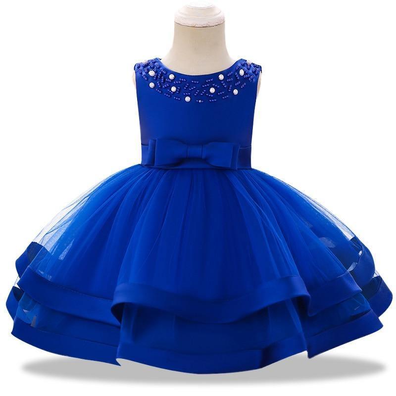 Stevvex blue toddler baby girl dress with lace beaded bodice, satin bow and layered tulle tutu on Tampa Home & Garden Store
