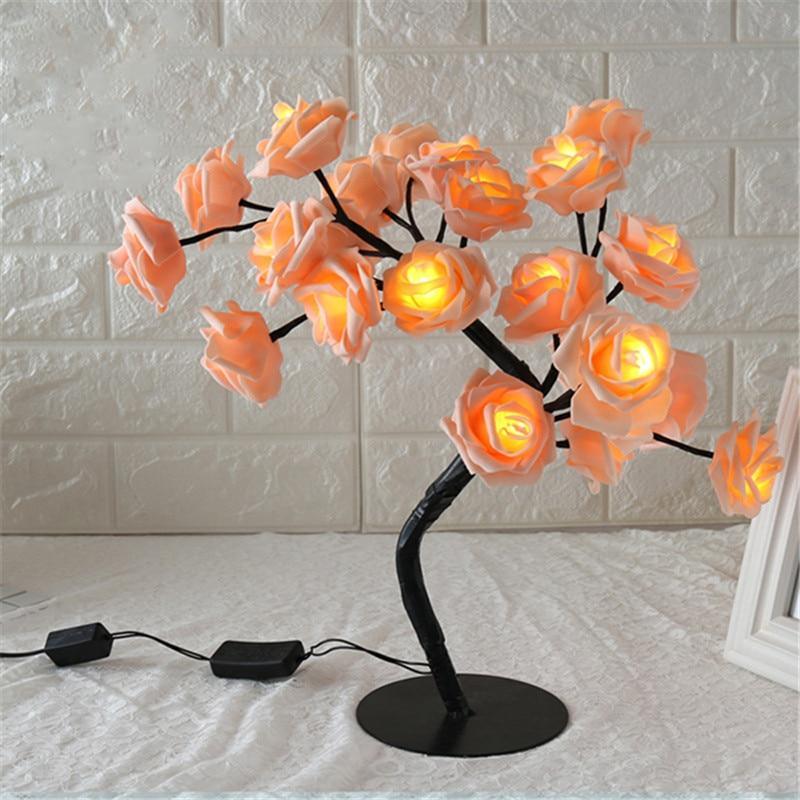 Stevvex rose-shaped table lamp with peach petals on a tree design, warm glow, metal base on Tampa Home & Garden Store