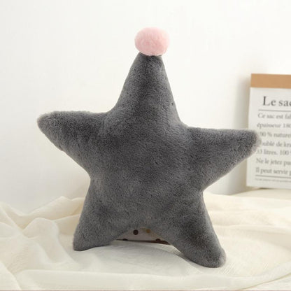 Star-shaped grey plush nursing pillow with pink pom-pom top Stevvex on Tampa Home & Garden Store