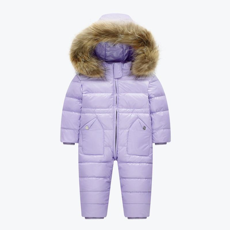 Winter baby snowsuit Stevvex lavender with fur hood, padded one-piece snow suit on Tampa Home & Garden Store
