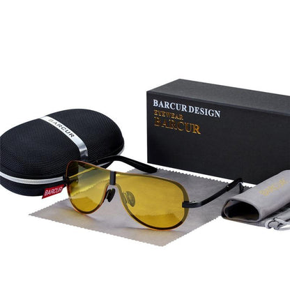 BARCUR design polarized sunglasses amber lenses black frame with case and cloth on Tampa Home & Garden Store