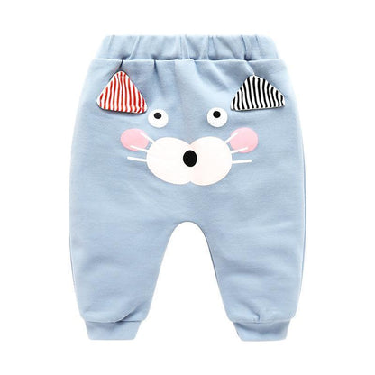 Baby pants with cartoon bunny print in light blue, elastic waist for boys and girls on Tampa Home & Garden Store
