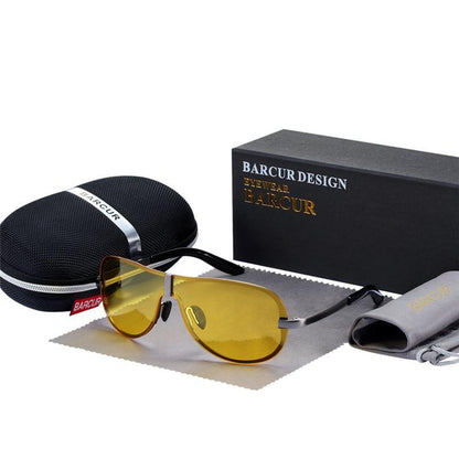 Barcur night vision sunglasses with amber lenses and frame; case, cleaning cloth, pouch on Tampa Home & Garden Store