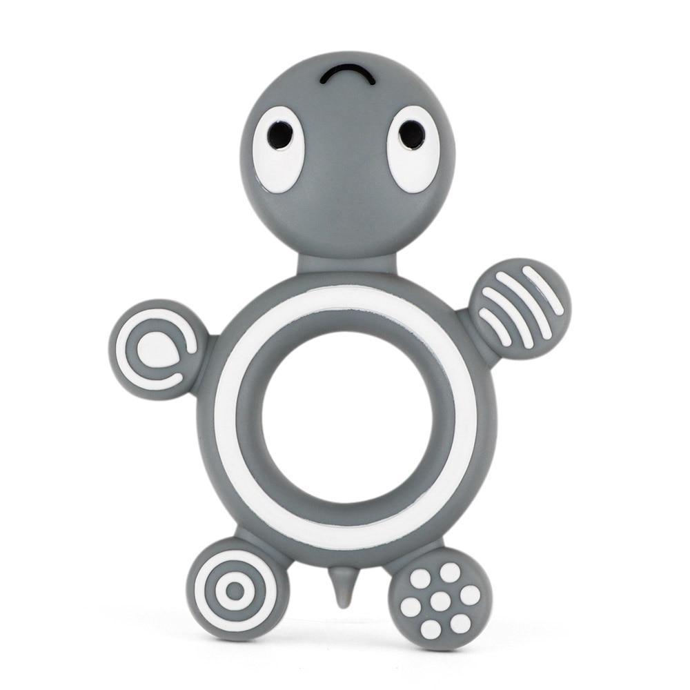 Stevvex baby silicone teether gray turtle ring toy with white ring accents on Tampa Home & Garden Store