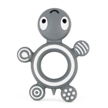 Stevvex baby silicone teether gray turtle ring toy with white ring accents on Tampa Home & Garden Store