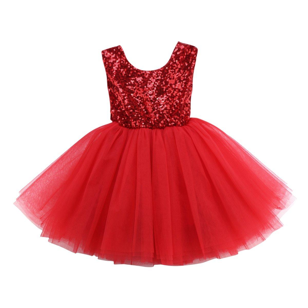 Red sequin baby dress by Stevvex with sleeveless bodice and tulle skirt on Tampa Home & Garden Store