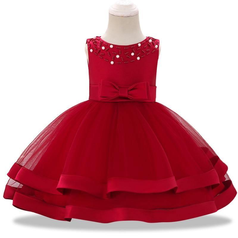 Stevvex red toddler princess lace tutu dress with beaded bodice and bow at waist on Tampa Home & Garden Store