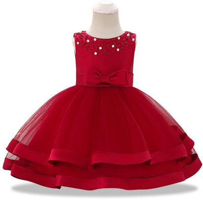 Stevvex red toddler princess lace tutu dress with beaded bodice and bow at waist on Tampa Home & Garden Store