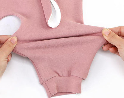 Pink baby pants by Stevvex with high waist and elastic cuffs showing stretchy knit fabric on Tampa Home & Garden Store