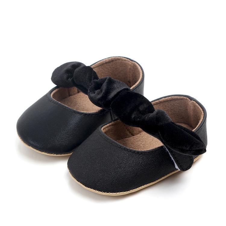 Baby shoes Stevvex first walkers black faux leather with velvet bowknot pair on Tampa Home & Garden Store