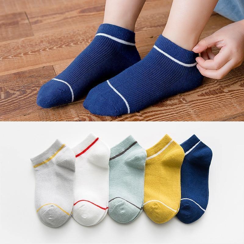 Stevvex kids socks 5-pair striped elastic ankle socks set in blue, white, gray, teal, mustard on Tampa Home & Garden Store