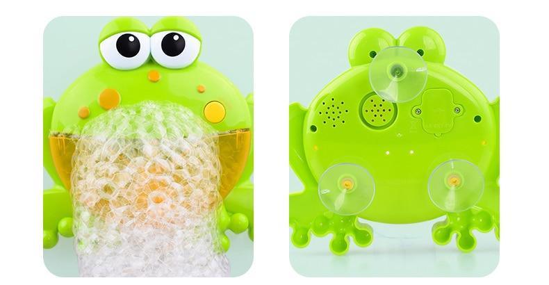 Frog bubble maker bath toy Stevvex; green with large eyes and bubble stream from mouth on Tampa Home & Garden Store

Back view of Stevvex frog bubble maker; suction cups and control panel on green bath toy on Tampa Home & Garden Store