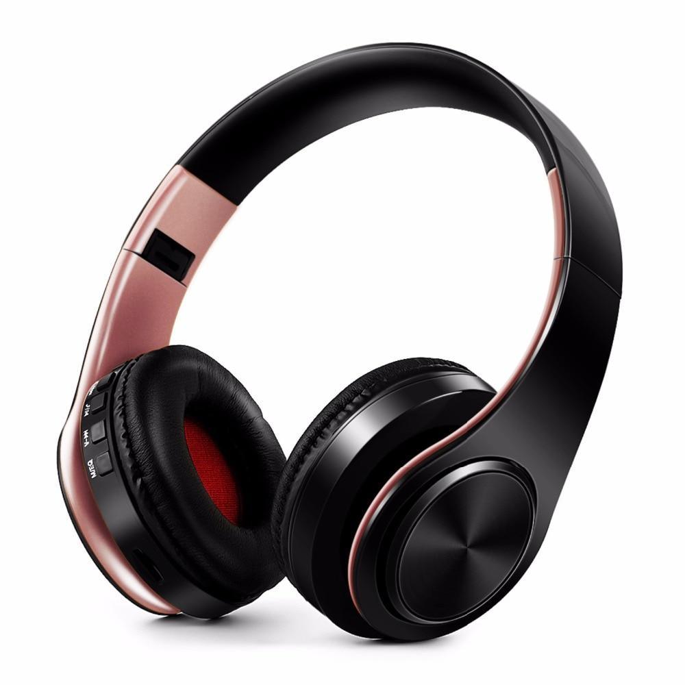 Stevvex Bluetooth wireless headphones with microphone, over-ear black with rose-gold trim on Tampa Home & Garden Store