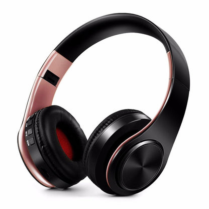 Stevvex Bluetooth wireless headphones with microphone, over-ear black with rose-gold trim on Tampa Home & Garden Store