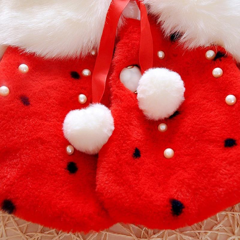 Stevvex red baby toddler coat fleece fur with white faux fur trim and pom-pom drawstrings on Tampa Home & Garden Store