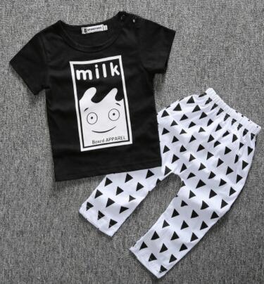 Baby boy T-shirt and pants set; black milk graphic tee with white triangle pants Tampa on Tampa Home & Garden Store