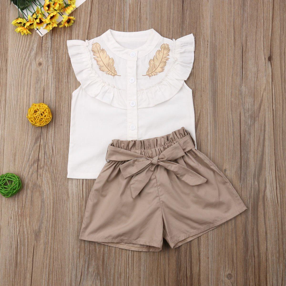 Baby girl 2-piece outfit: sleeveless top with ruffle collar and beige bow shorts by Stevvex on Tampa Home & Garden Store