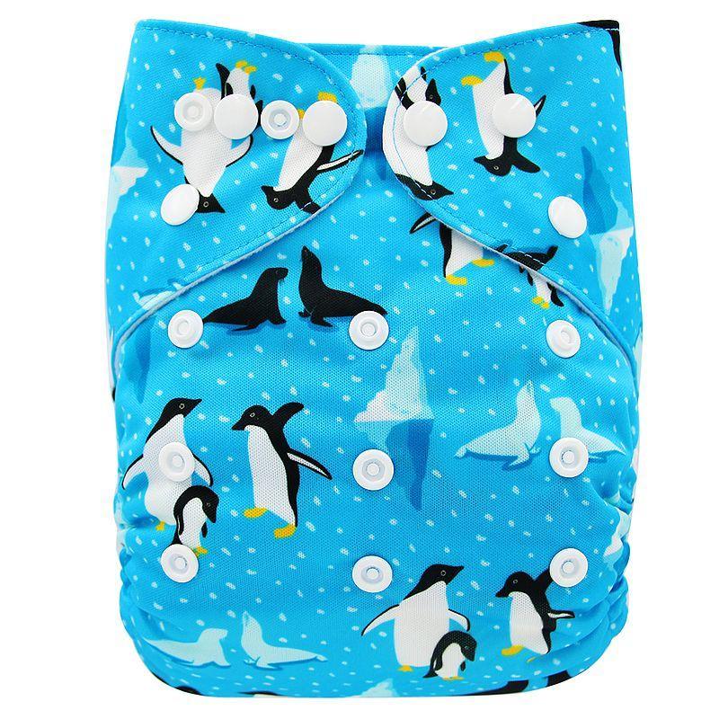 Baby cloth diaper Stevvex blue penguin print with white snaps, waterproof pocket on Tampa Home & Garden Store