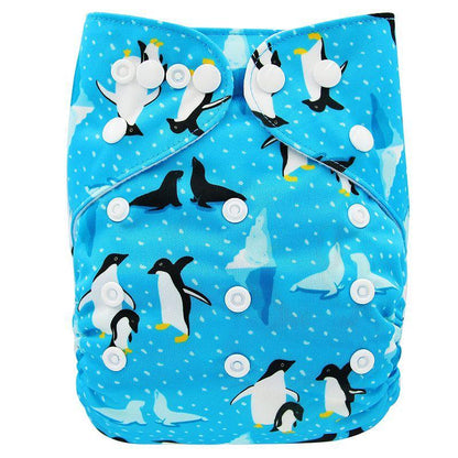 Baby cloth diaper Stevvex blue penguin print with white snaps, waterproof pocket on Tampa Home & Garden Store