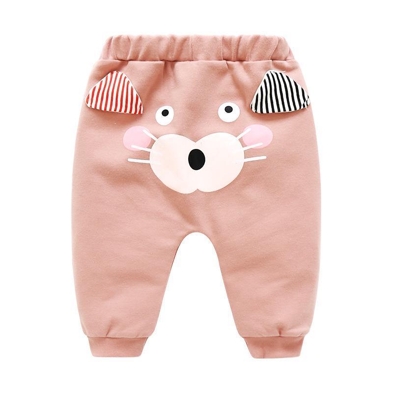 Baby pants Stevvex pink with bunny face print and striped ears, high waist for boys and girls on Tampa Home & Garden Store