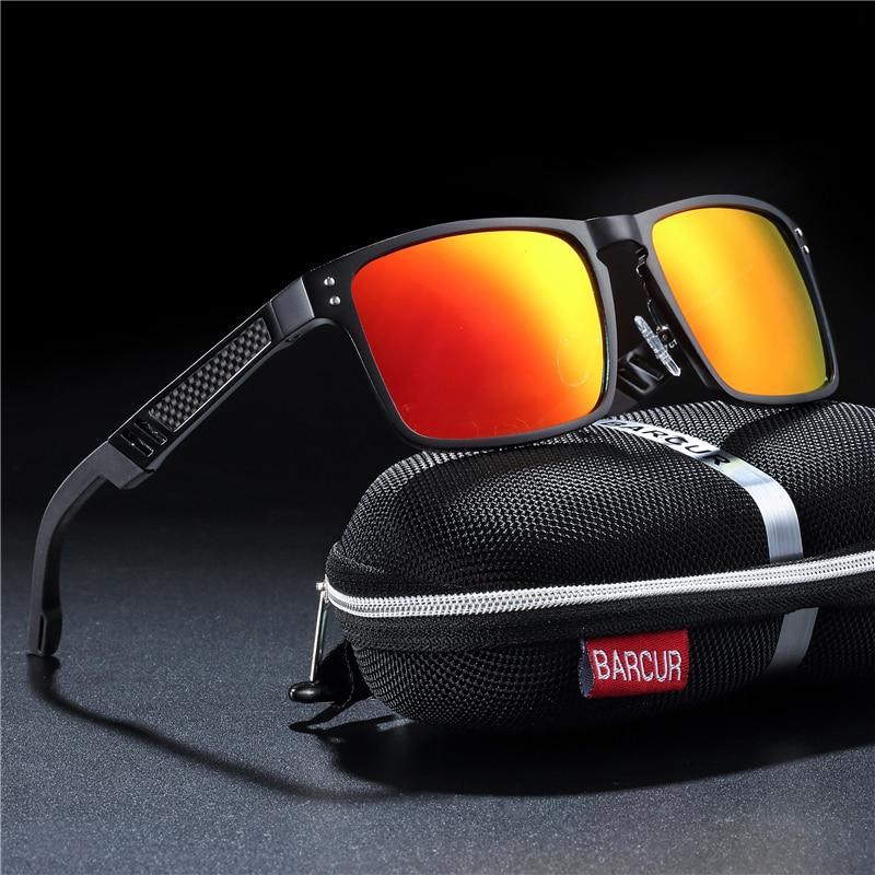 Sunglasses Stevvex aluminium magnesium square frame with polarized UV400 orange mirror lenses on Tampa Home & Garden Store