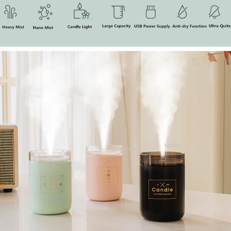 Stevvex 280ML ultrasonic candle humidifier mint green pink and black with mist and soft light on Tampa Home & Garden Store