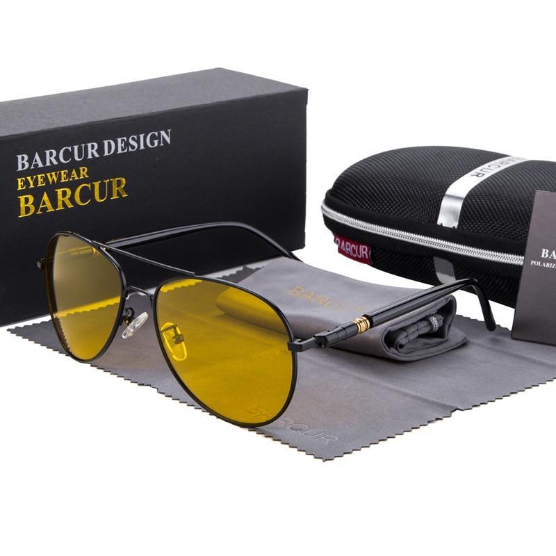 Night vision polarized sunglasses with yellow lenses and black aviator frame on Tampa Home & Garden Store