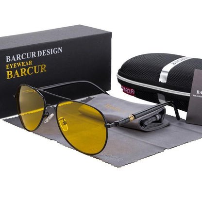 Night vision polarized sunglasses with yellow lenses and black aviator frame on Tampa Home & Garden Store