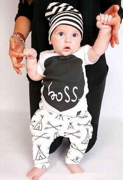 Stevvex baby boy T-shirt and pants set with cartoon print in white/black on Tampa Home & Garden Store