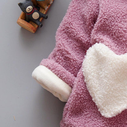 Baby girls pink teddy fleece winter coat with white cuff, velvet outerwear for newborns on Tampa Home & Garden Store