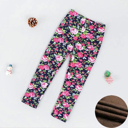Stevvex baby girls floral navy leggings with pink roses, thick warm fleece-lined pants on Tampa Home & Garden Store