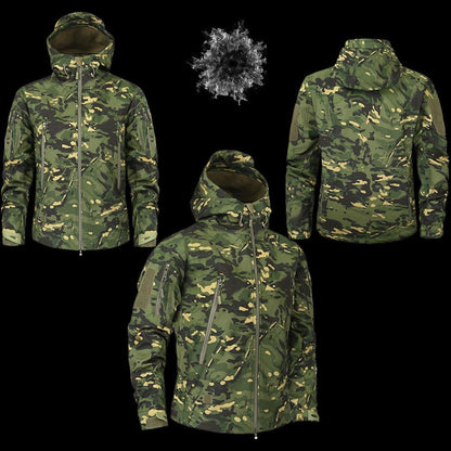 Men's green camouflage windbreaker with hood; lightweight, water-resistant on Tampa Home & Garden Store