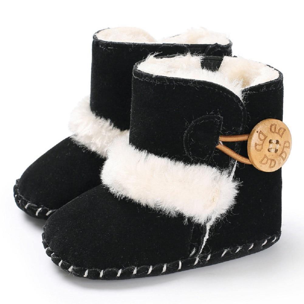 Newborn winter boots Stevvex black suede with white faux fur trim pair for first steps baby on Tampa Home & Garden Store