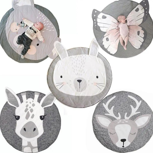 Stevvex round cotton baby mats set of five with bunny giraffe deer faces in gray tones on Tampa Home & Garden Store