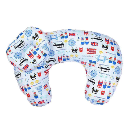 Stevvex newborn nursing pillow, U-shaped baby feeding support in blue travel-print fabric on Tampa Home & Garden Store