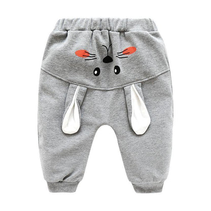 Stevvex gray baby pants with bunny face print and white ear flaps on Tampa Home & Garden Store