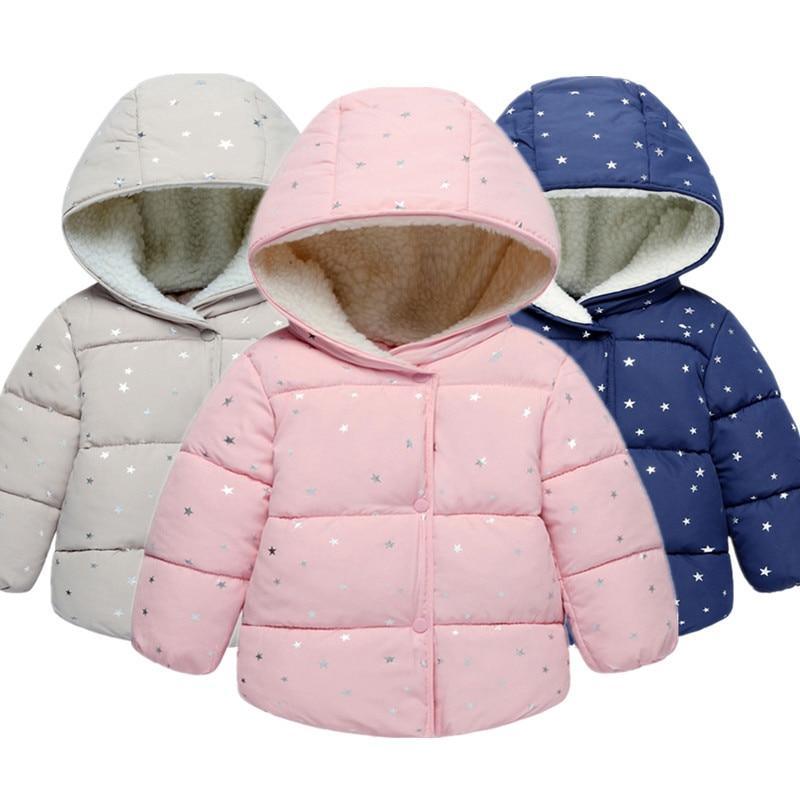 Stevvex baby winter hooded puffer coats set of 3 in pink beige navy with star print fleece lining on Tampa Home & Garden Store