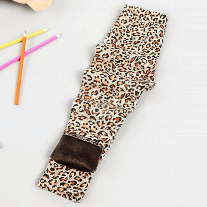 Stevvex baby girls leopard print leggings with thick warm knit and brown fur cuff on Tampa Home & Garden Store