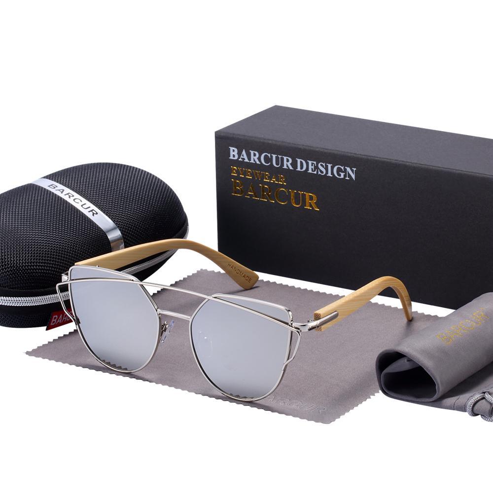 Stevvex bamboo cat-eye sunglasses for women, oversized, polarized lenses, bamboo temples on Tampa Home & Garden Store
