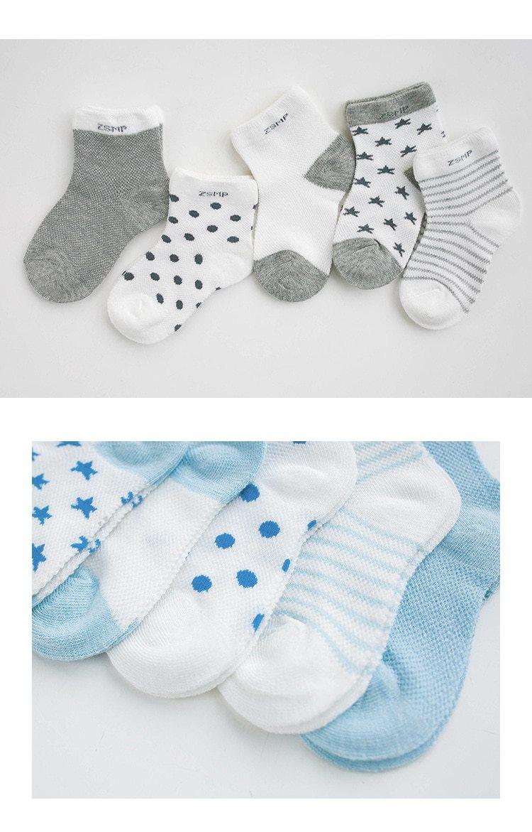 5-pair children's summer mesh socks Stevvex ultra-thin breathable with stars moon print on Tampa Home & Garden Store