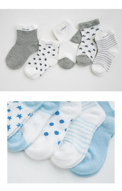 5-pair children's summer mesh socks Stevvex ultra-thin breathable with stars moon print on Tampa Home & Garden Store