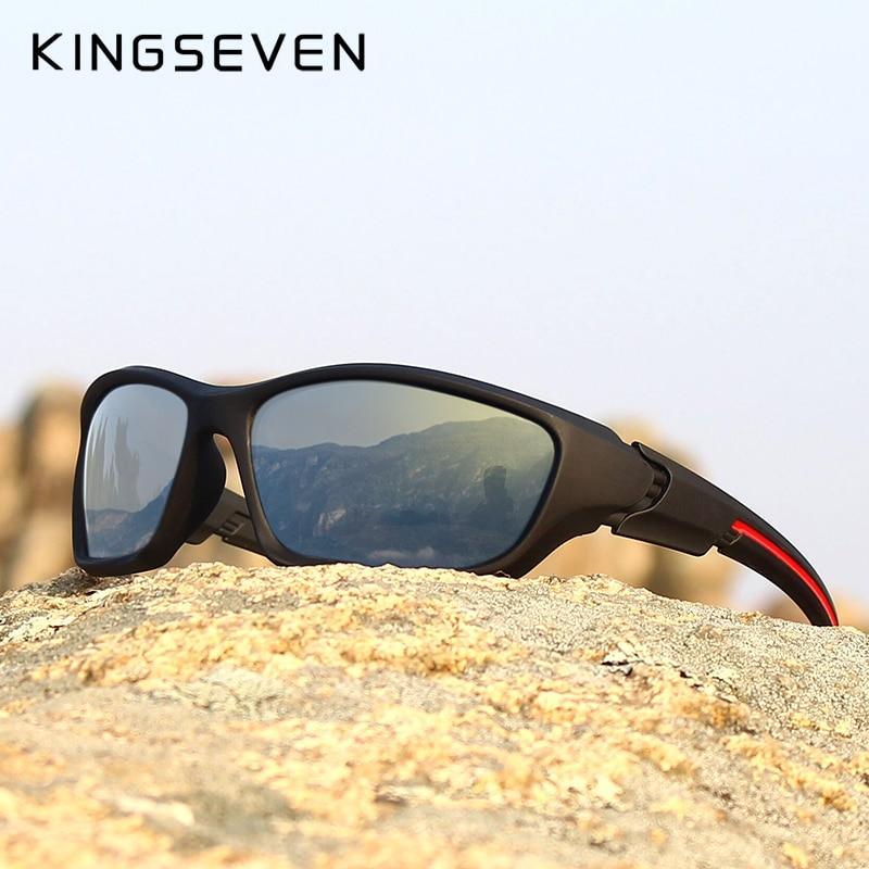 Kingseven men's polarized sunglasses with black TR90 frame and mirrored lenses, red temple on Tampa Home & Garden Store